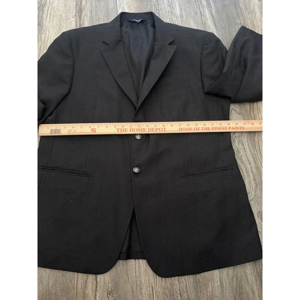 Stafford Mens Black Two Button Blazer Sport Coat Crest Buttons 48R